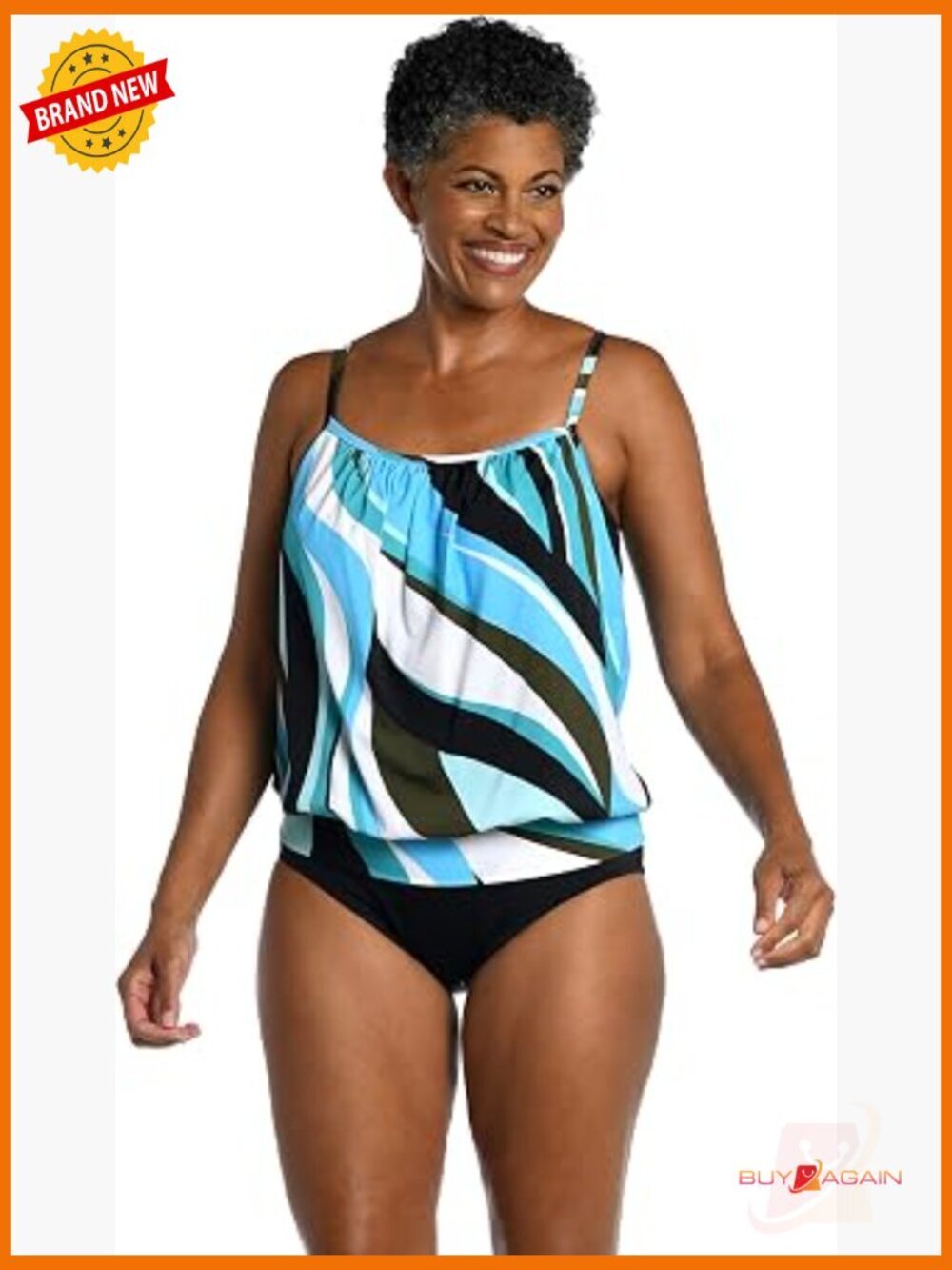 Bandeau Tankini Swimsuit Top with Removable Cups